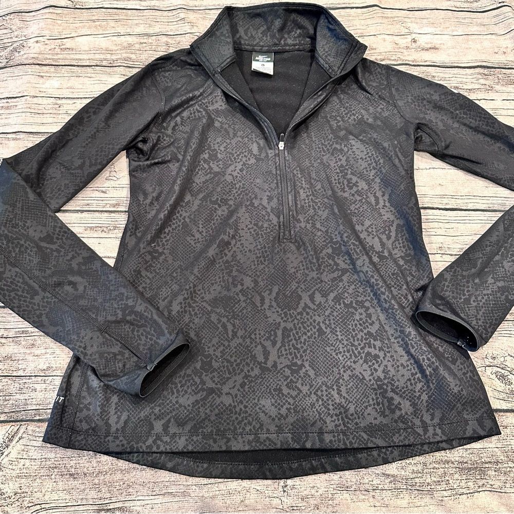 Nike Pro Black Dri-FIT Snakeskin Print Quarter Zip; Fleece Lined; Size Large